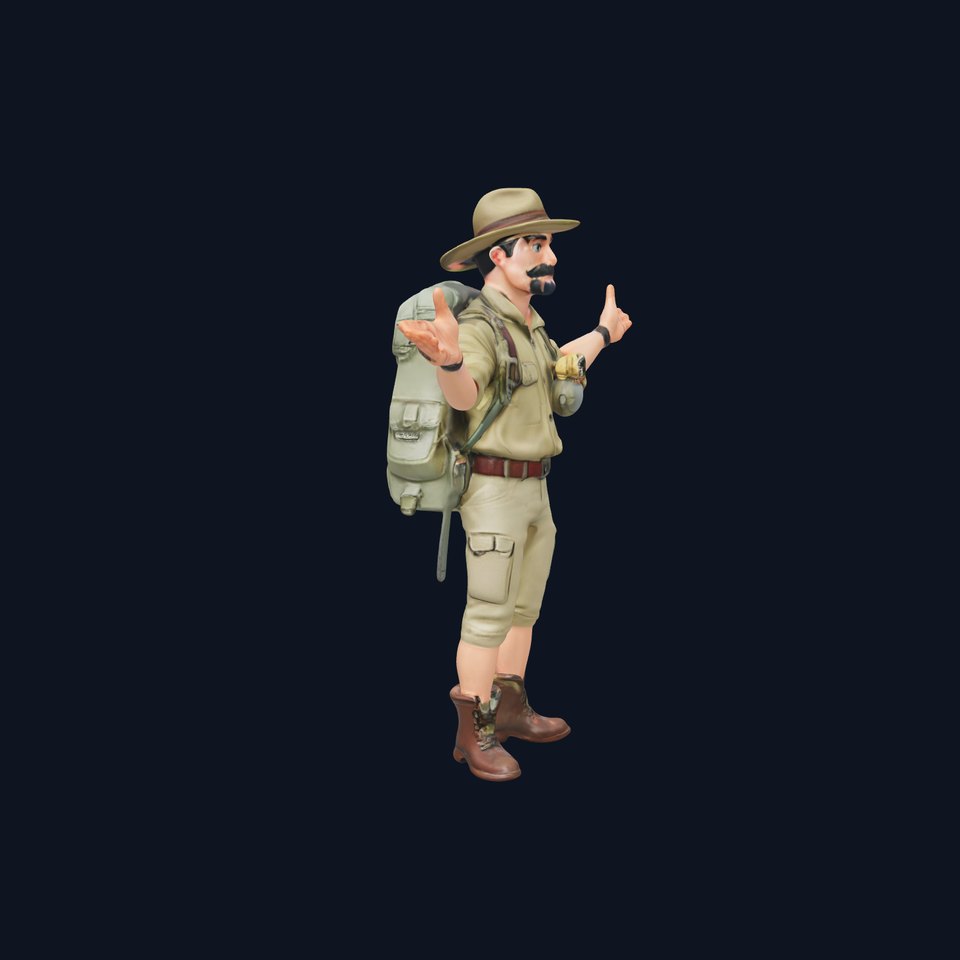 Explorer Character D Model with Safari Outfit and Backpack